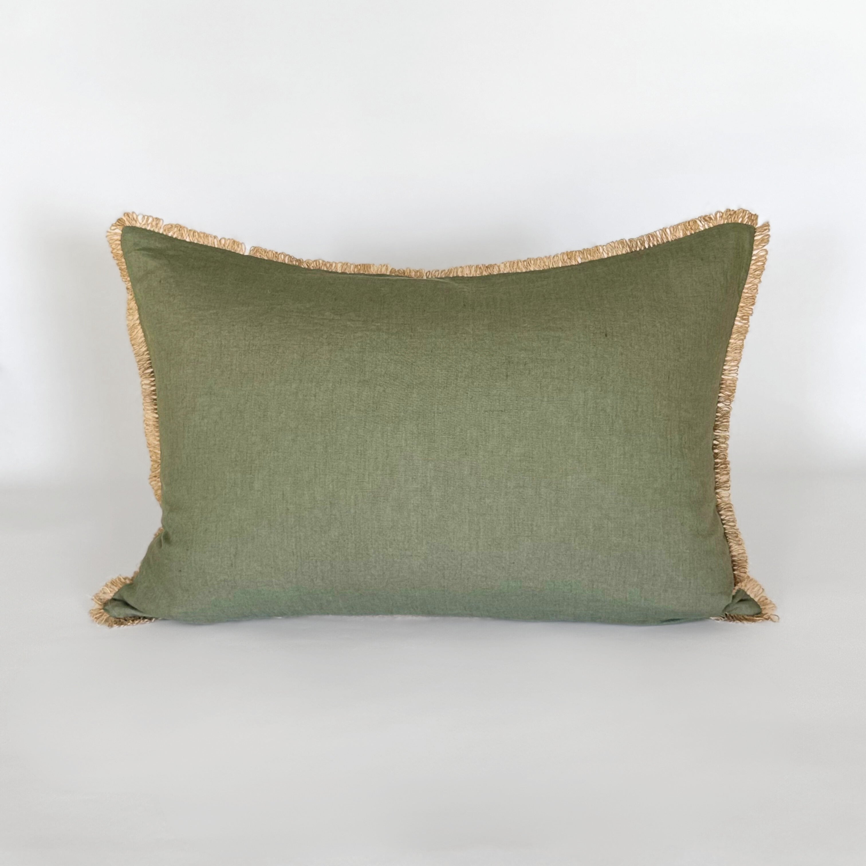 Funda Cojín Lino Khaki con Ondas de Sisal