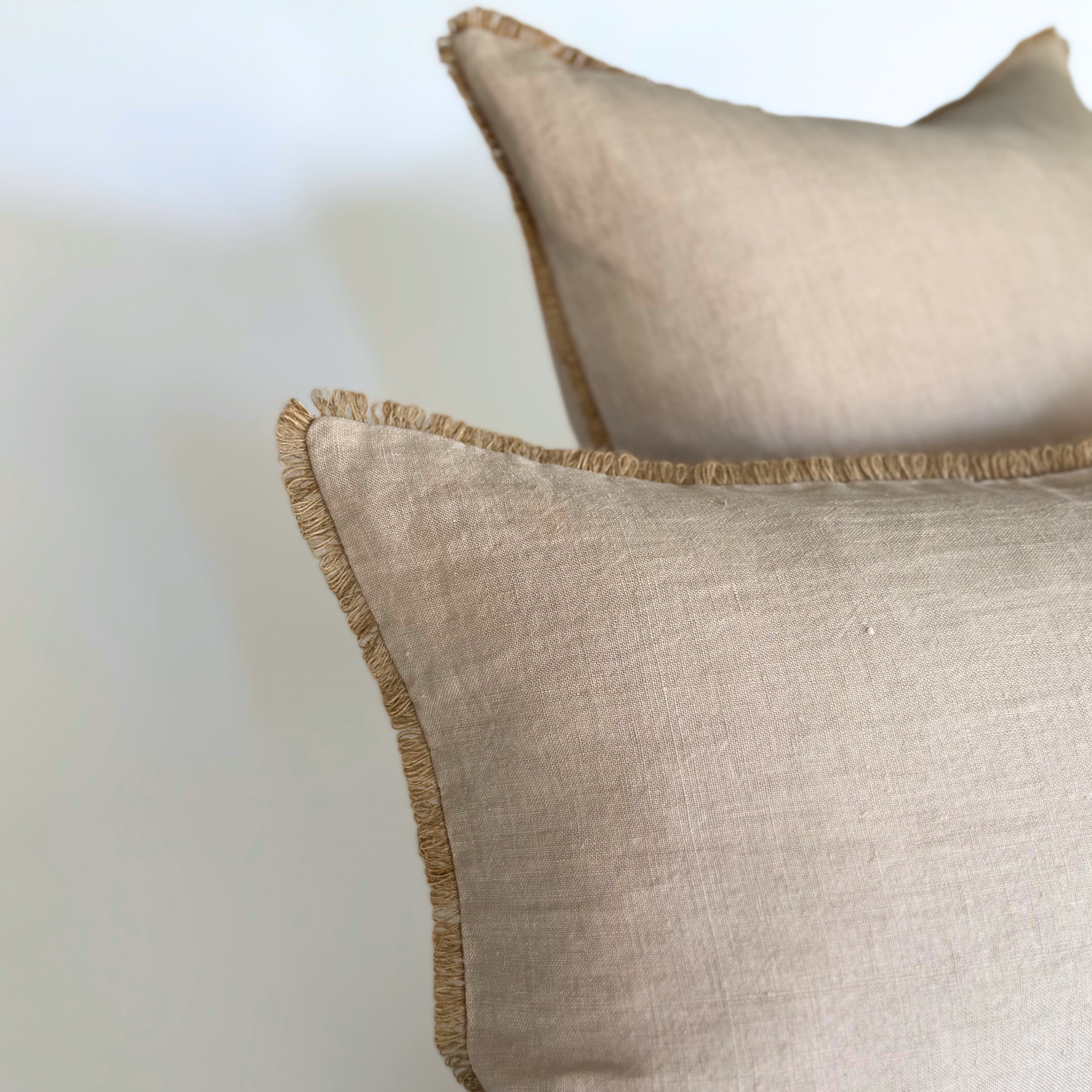 Funda Cojín Lino Beige con Ondas de Sisal