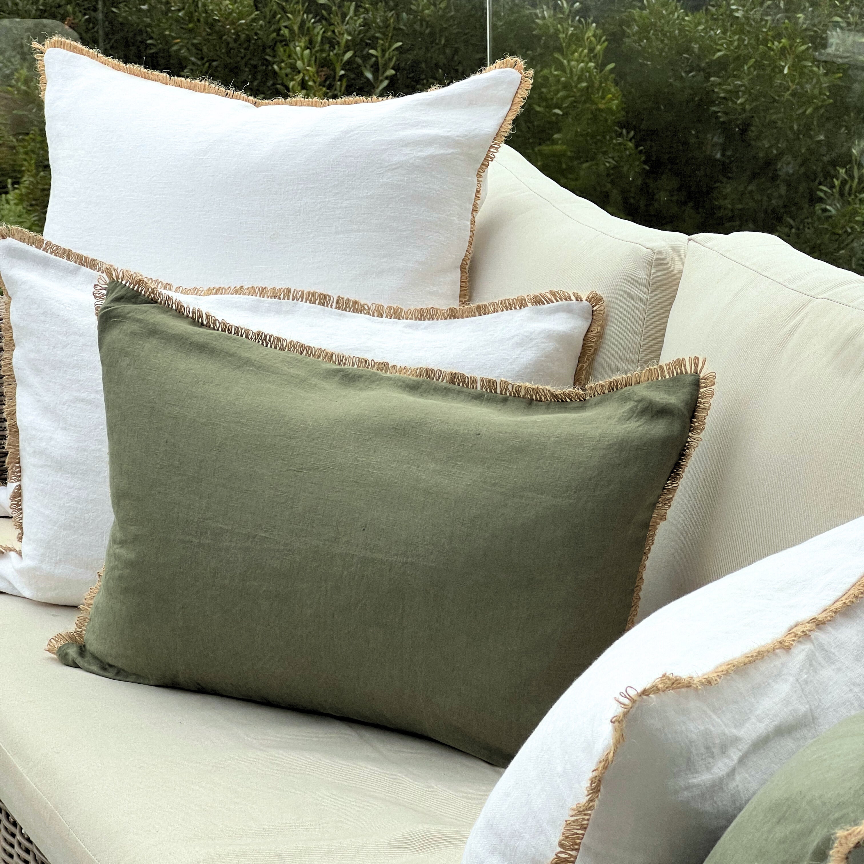 Funda Cojín Lino Khaki con Ondas de Sisal