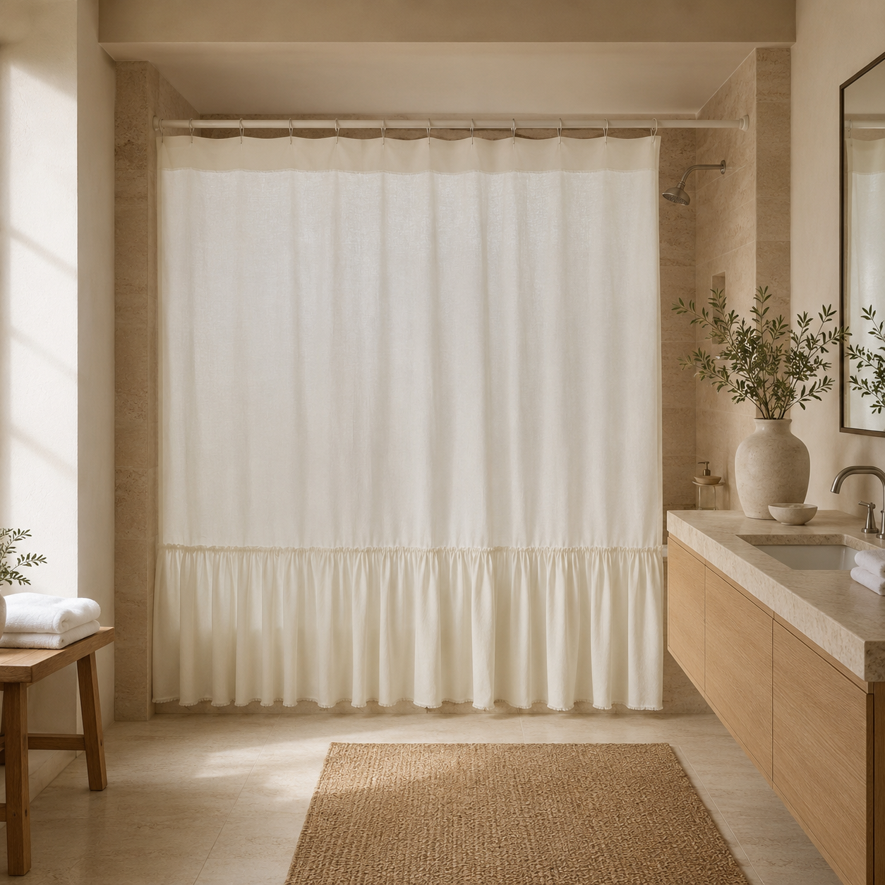 CORTINA DE BAÑO ALGODÓN VUELOS BLANCA