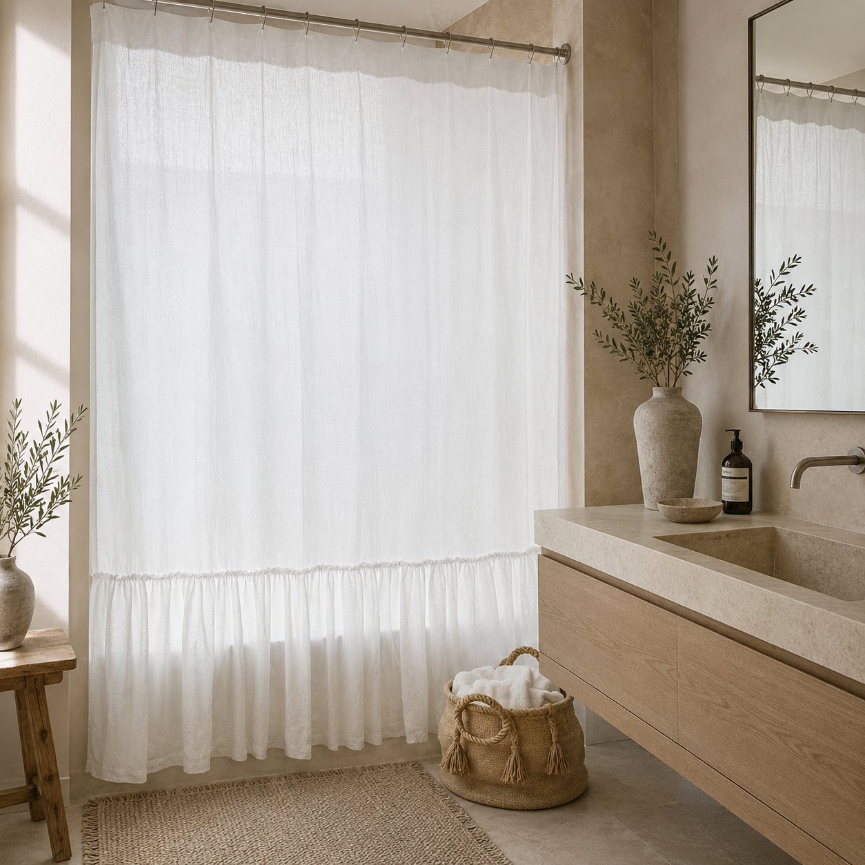 CORTINA DE BAÑO LINO VUELOS BLANCA