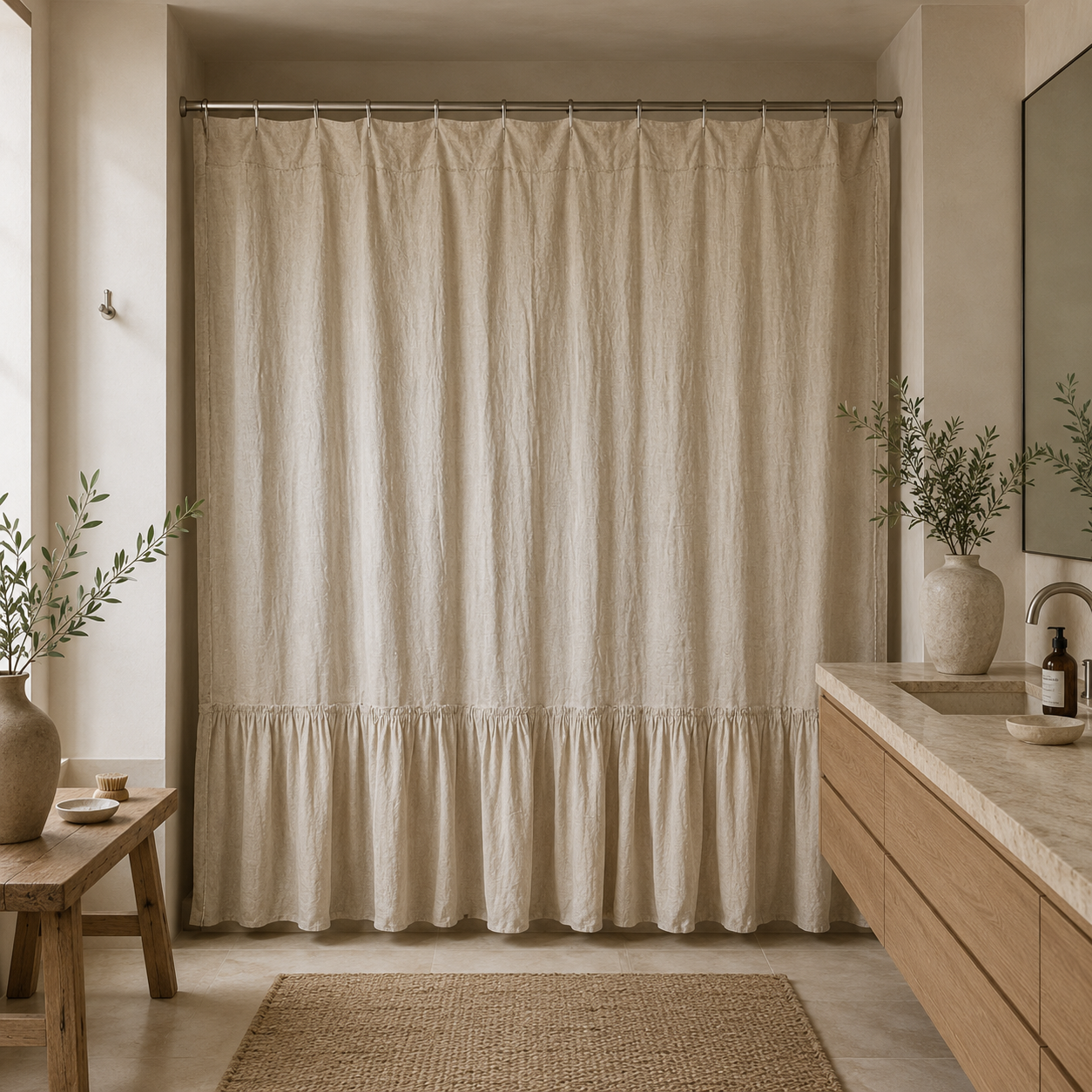 CORTINA DE BAÑO LINO VUELOS Natural