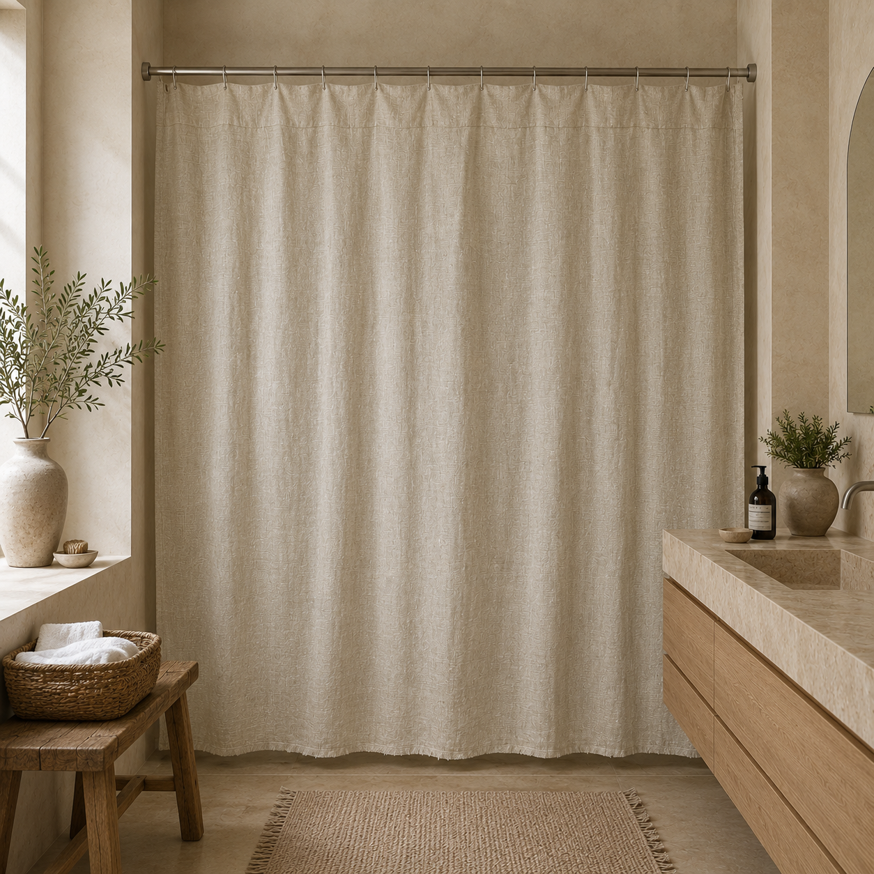 CORTINA DE BAÑO LINO DESFLECADO NATURAL