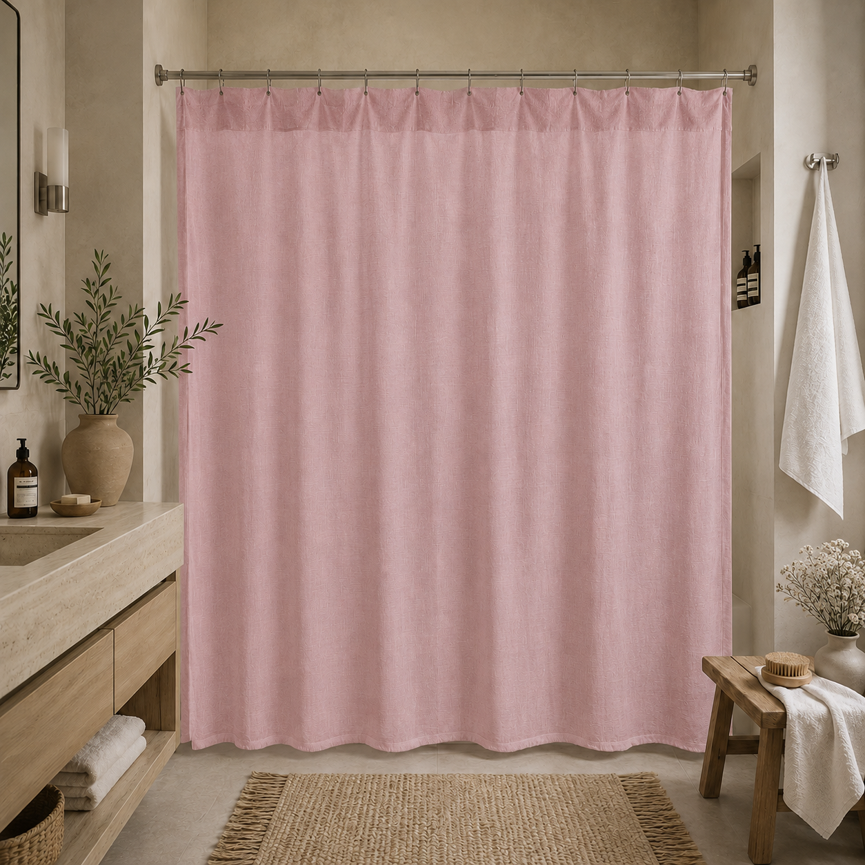 CORTINA DE BAÑO LINO DESFLECADO ROSA PALO