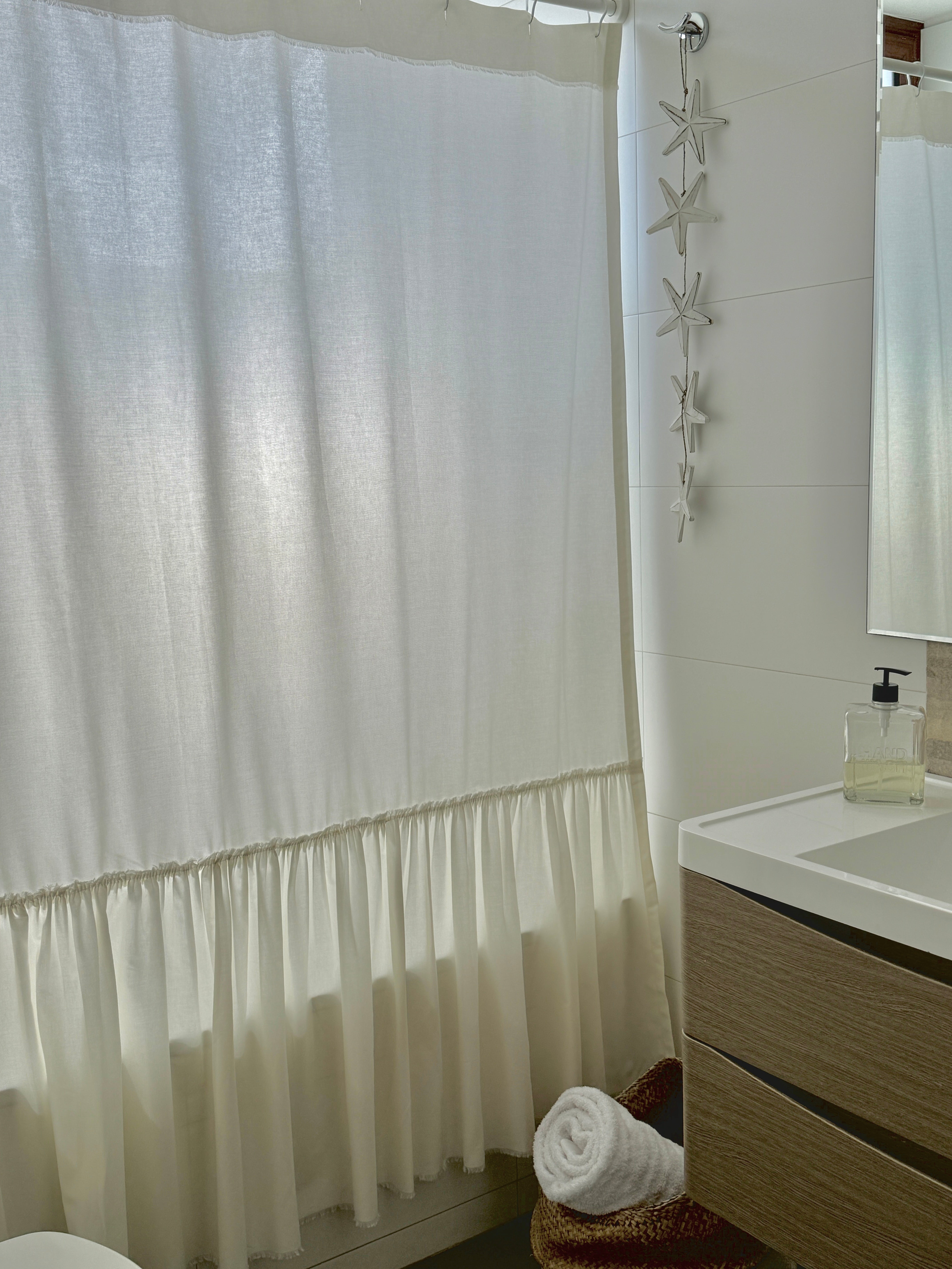 CORTINA DE BAÑO ALGODÓN VUELOS BEIGE