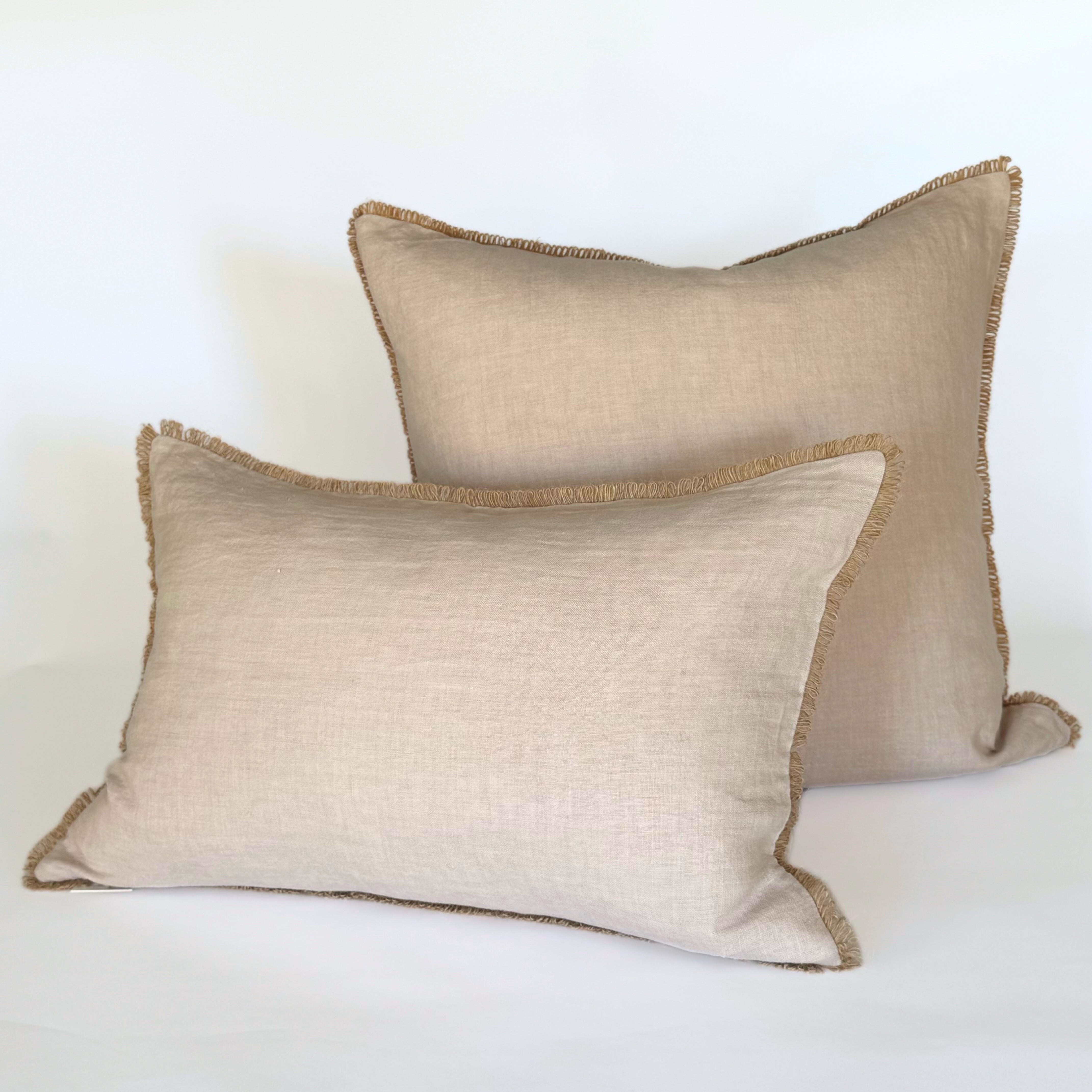 Funda Cojín Lino Beige con Ondas de Sisal