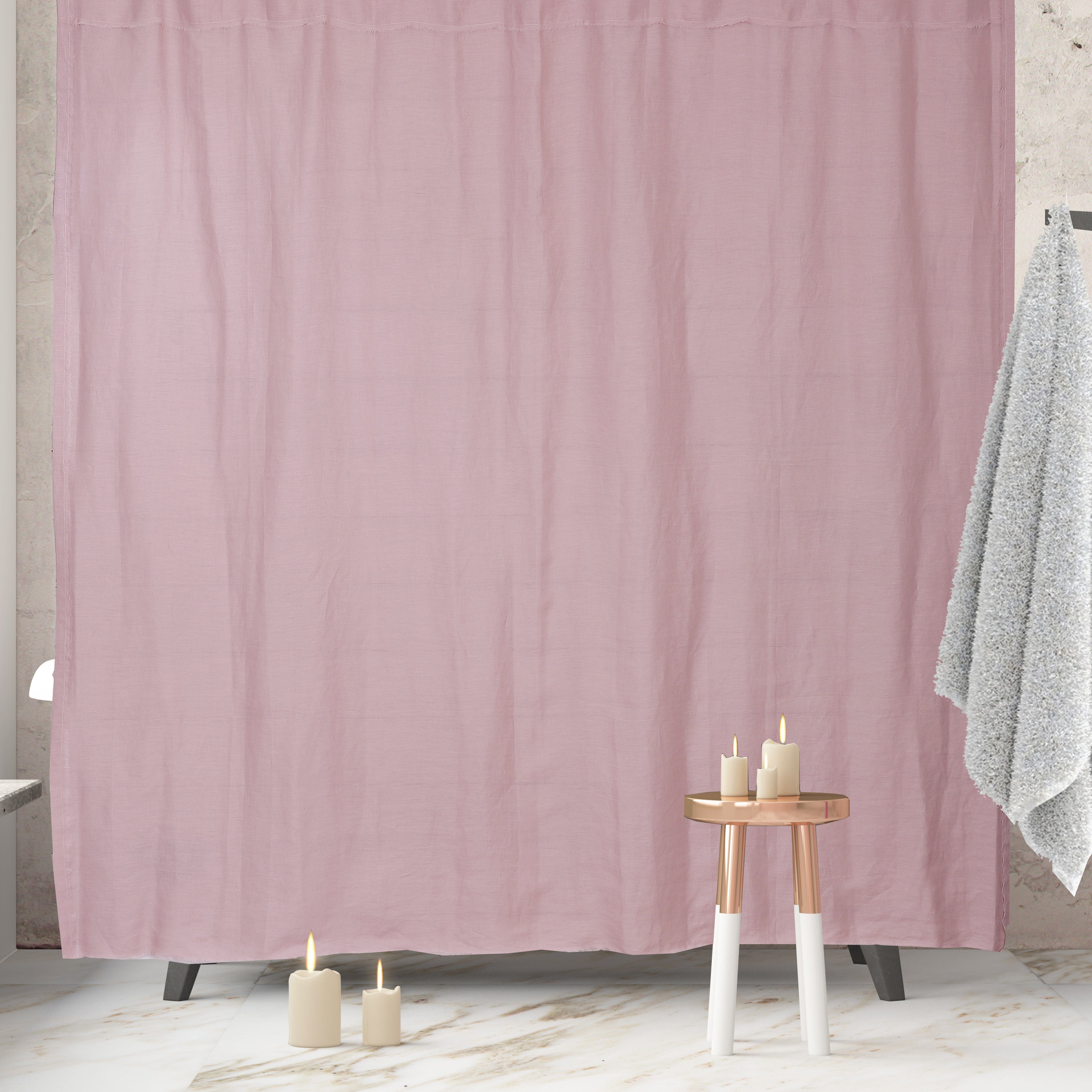 CORTINA DE BAÑO LINO DESFLECADO ROSA PALO