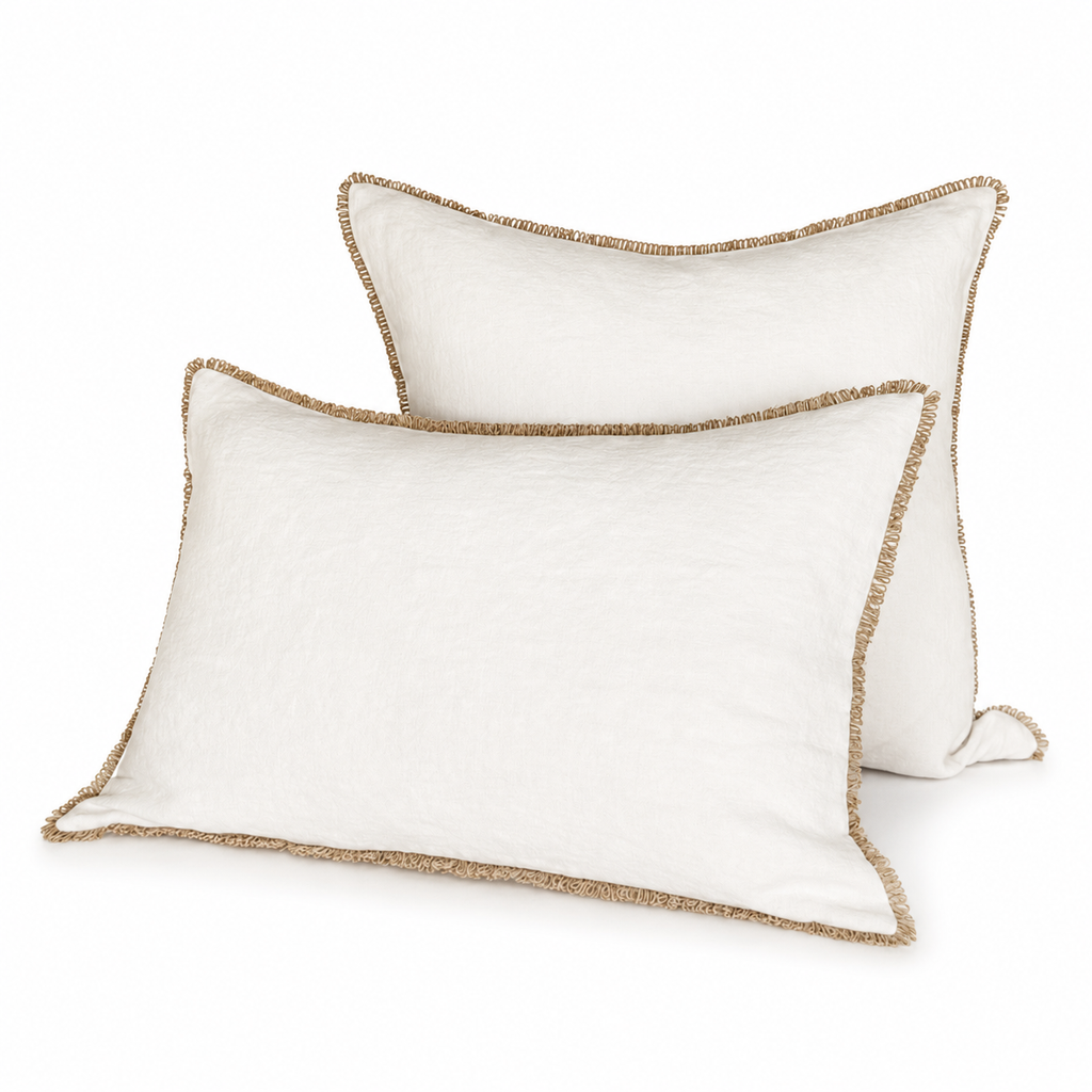 Funda Cojín Lino Blanco con Ondas de Sisal