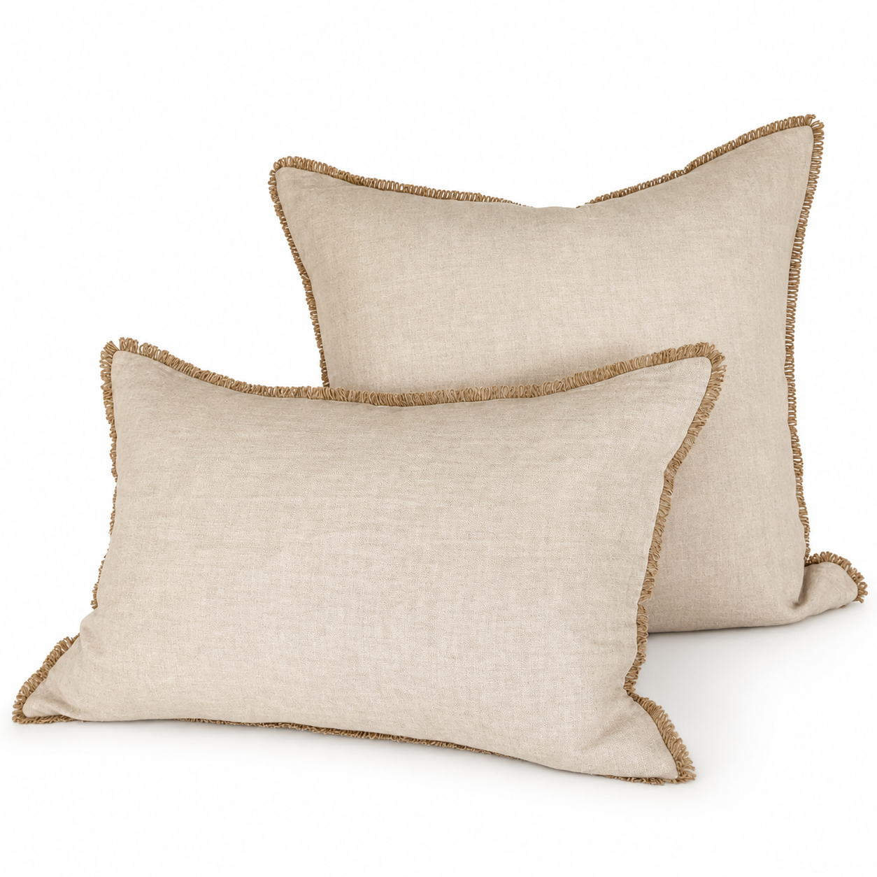 Funda Cojín Lino Beige con Ondas de Sisal