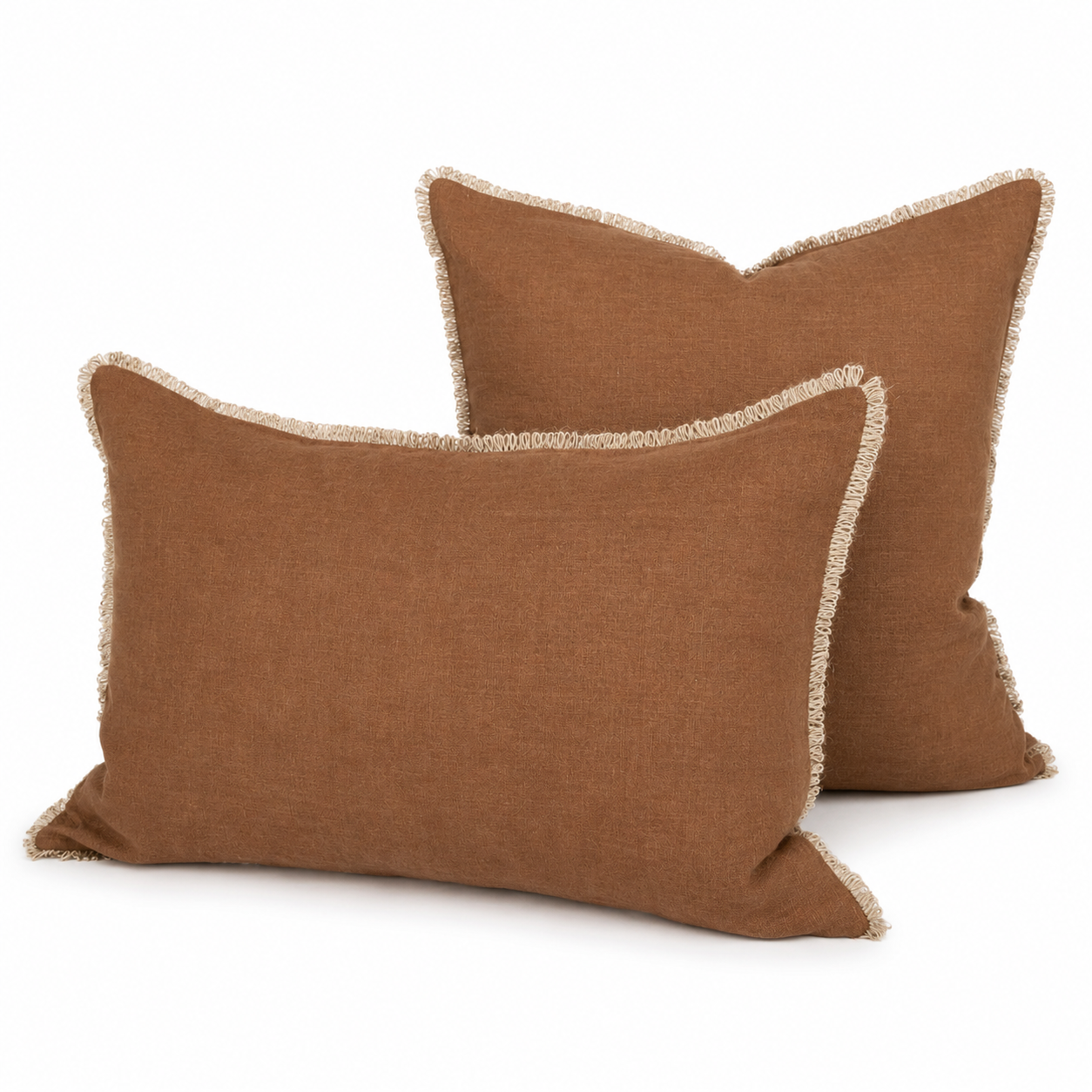 Funda Cojín Lino Terracota con Ondas de Sisal