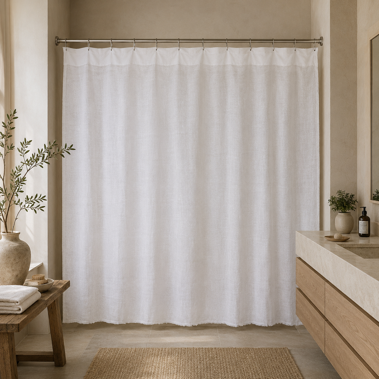 CORTINA DE BAÑO LINO DESFLECADO BLANCA