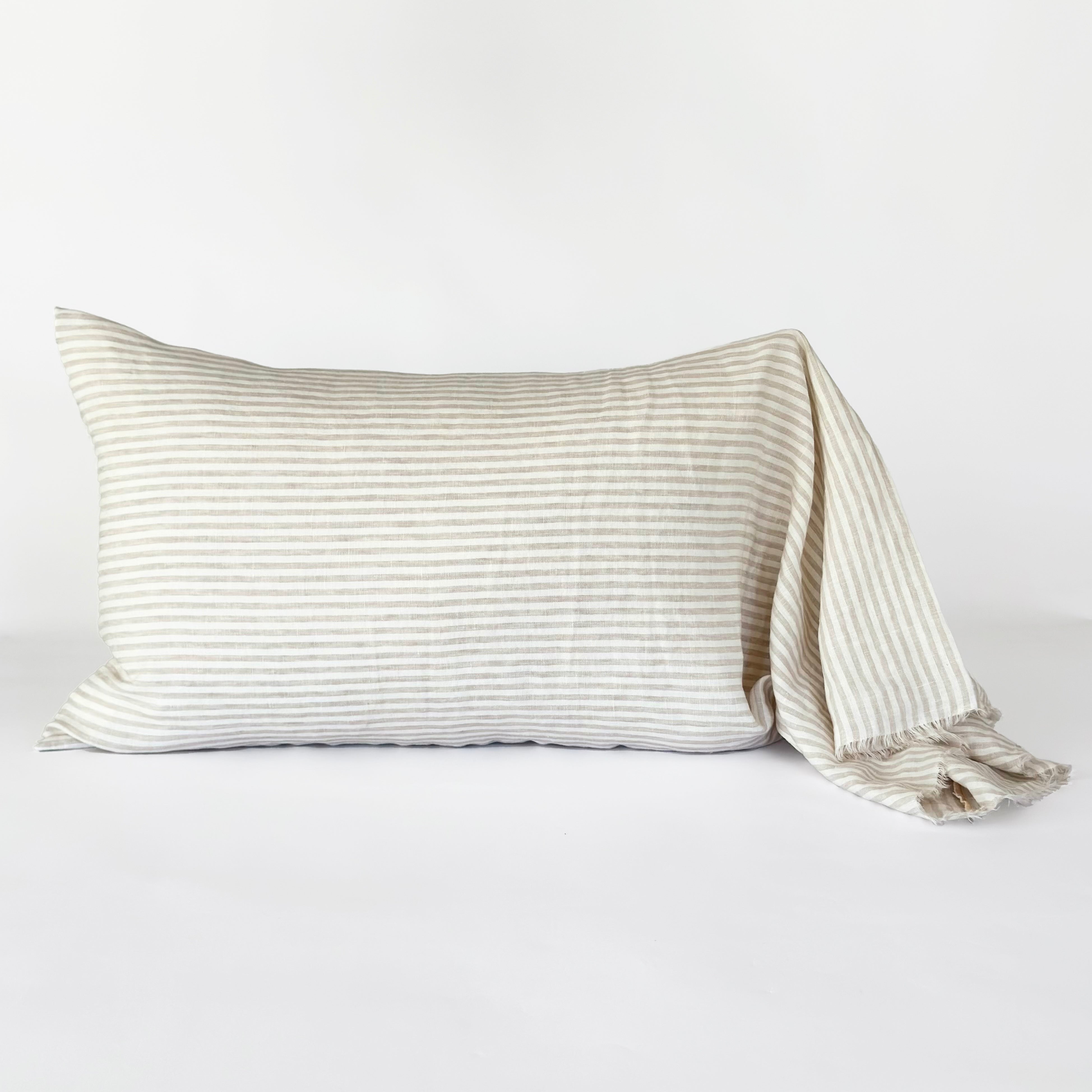 Funda Cojín Lino Rayas Natural - Flap
