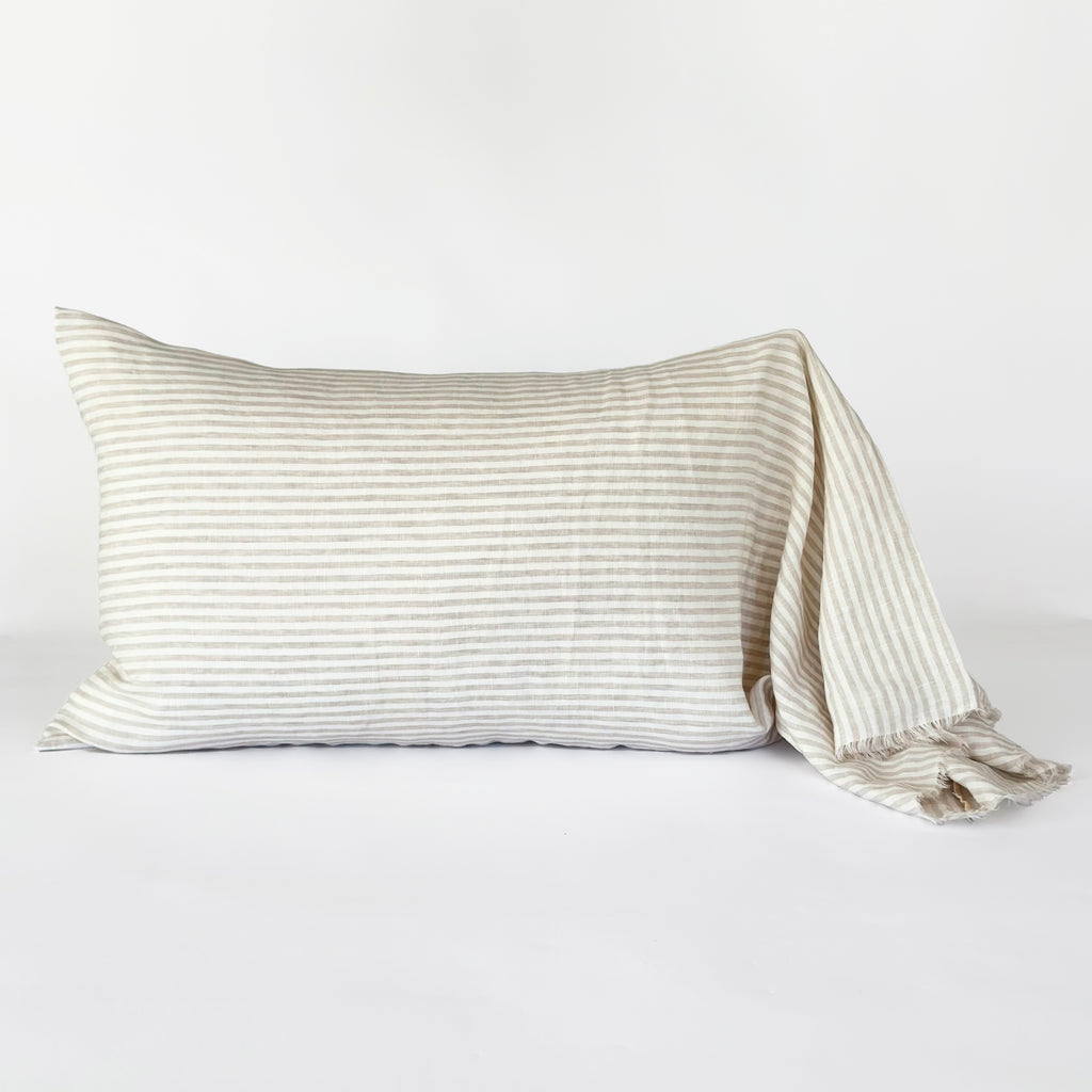 Funda Cojín Lino Rayas Natural - Flap