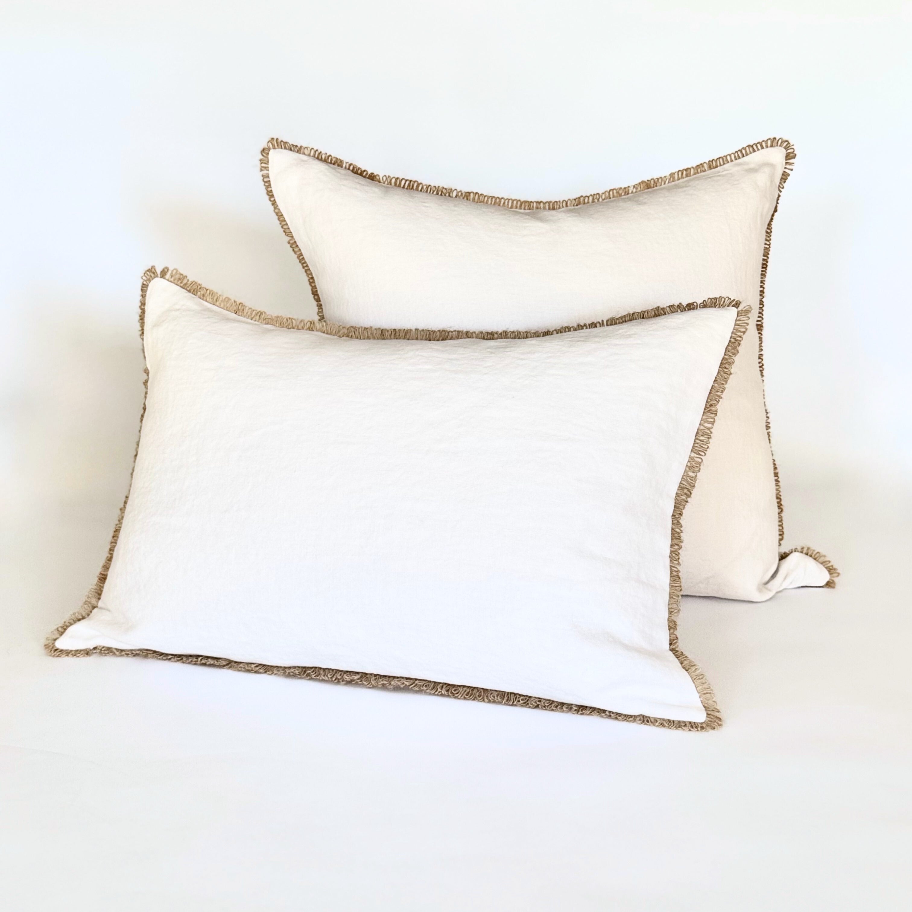 Funda Cojín Lino Blanco con Ondas de Sisal