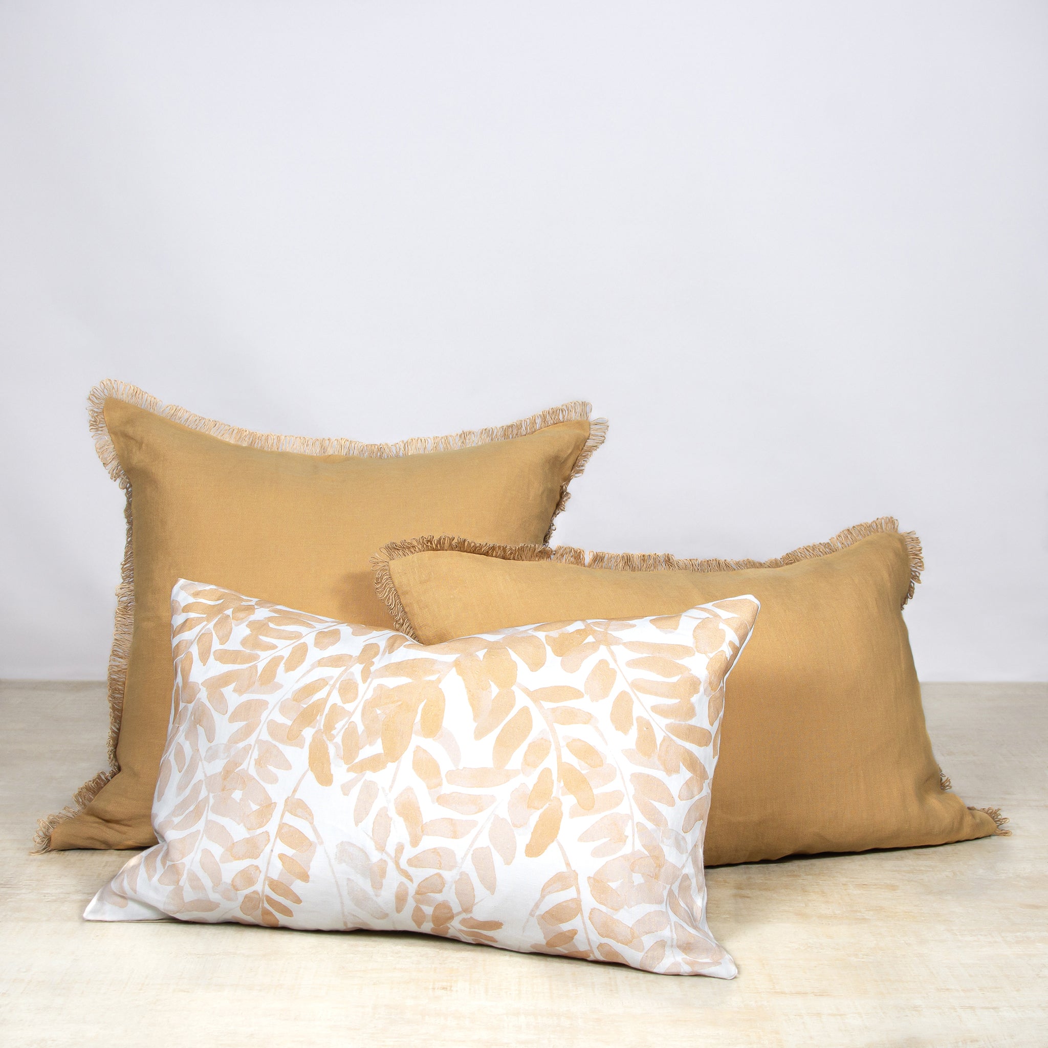 Cojín Hojitas Mostaza - Cojín Lino - Cojín Algodón